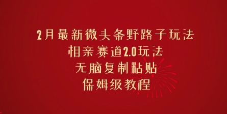 2月最新微头条野路子玩法，相亲赛道2.0玩法，无脑复制粘贴，保姆级教程-佳宛技术
